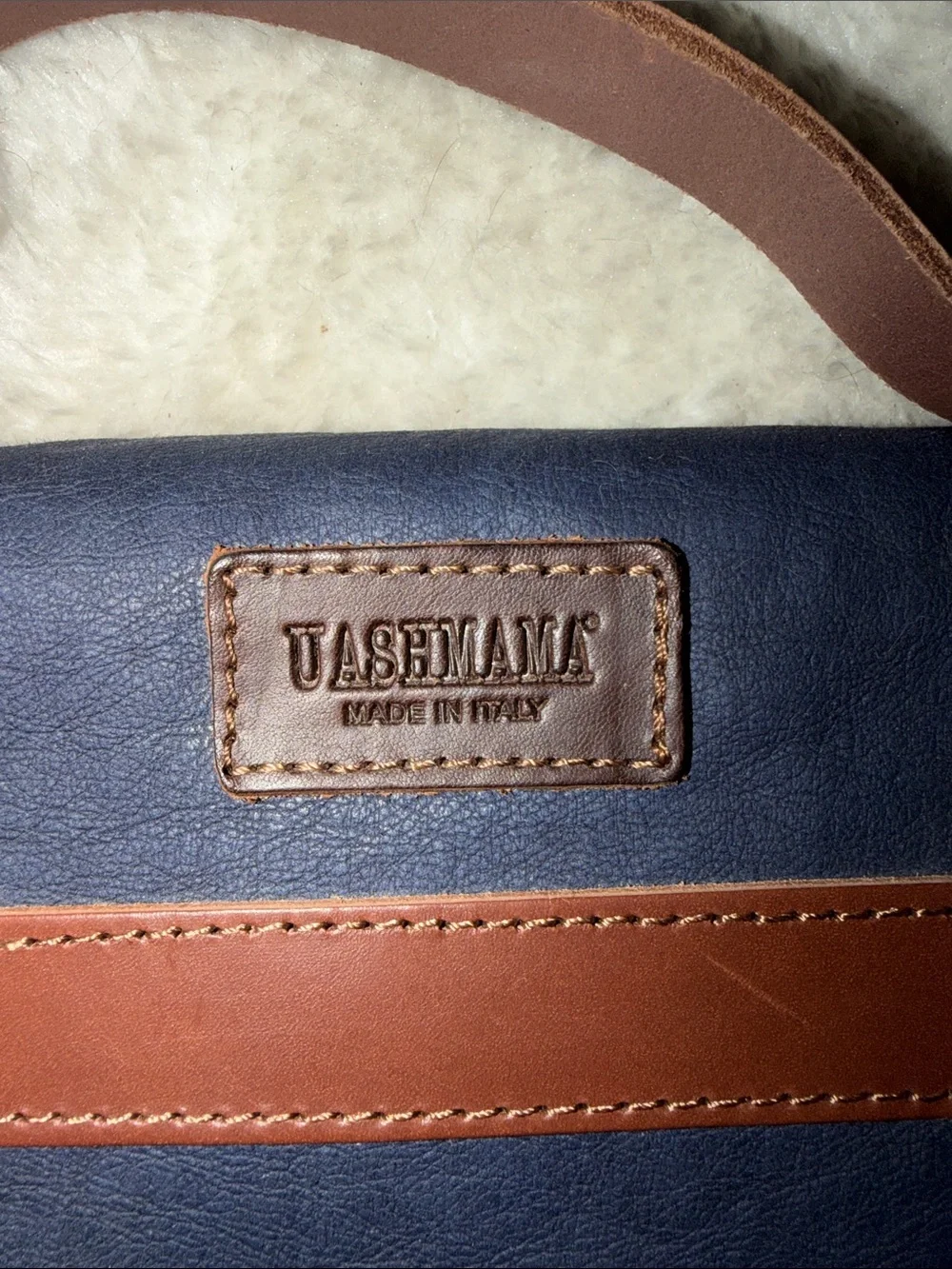 UASHMAMA Navy Blue & Brown Leather-Trim Briefcase/Backpack